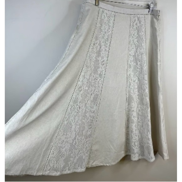 Country Lace Coldwater Creek Linen Blend MIDI Skirt Oatmeal Beige Size PS - Picture 1 of 12